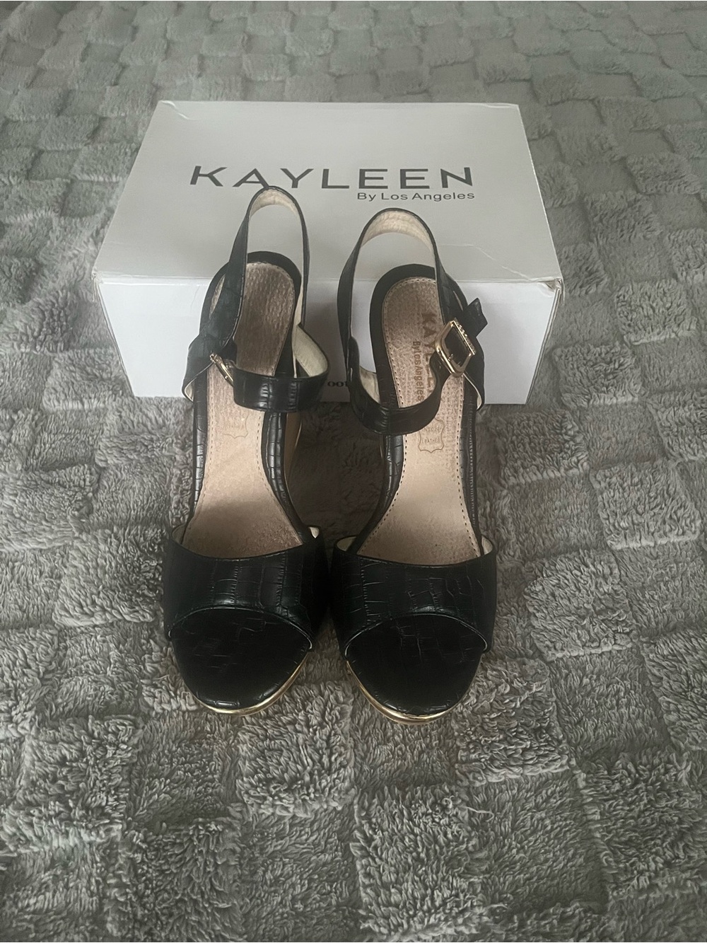KAYLEEN By Los Angeles Black Open-Toe Ankle Strap Heels
